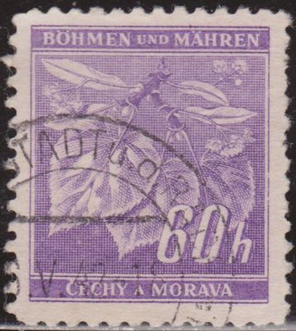 Bohemia y Moravia 1941 Scott 49 Sello º Flora Hojas de Tilo Linden Leaves & Closed Buds 60h Bohmen und Mahren Cechy a Moravia Ceskolovensko Czechoslovakia Tchecoslovaquie